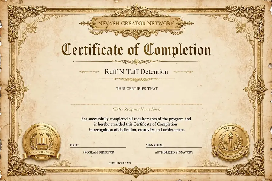 Nevaeh Creator Network Certificate of Completion — Ruff N Tuff Detention